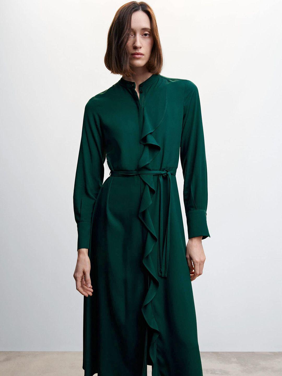 mango ruffle shirt midi dress with a belt