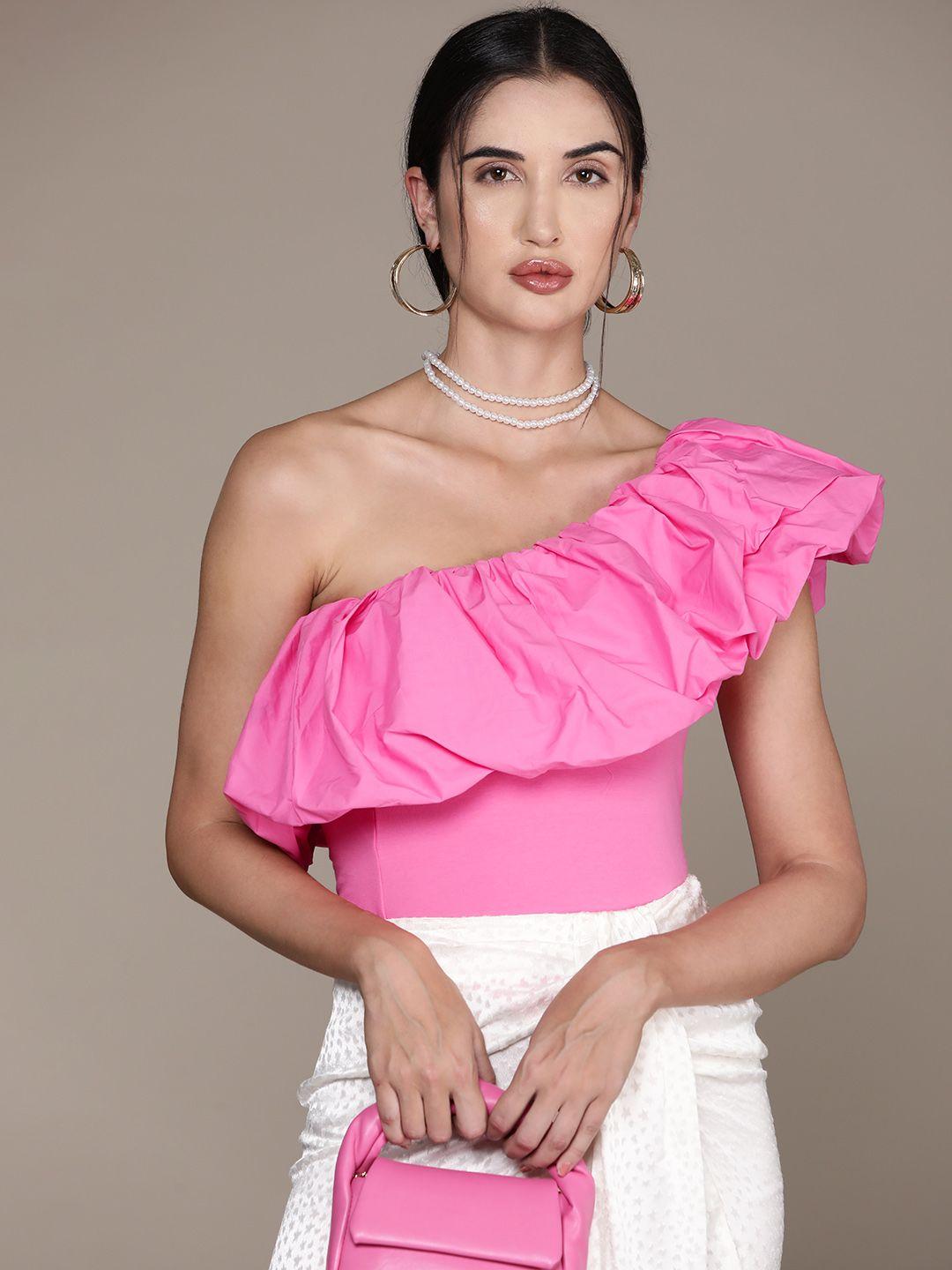 mango ruffled one-shoulder bodysuit