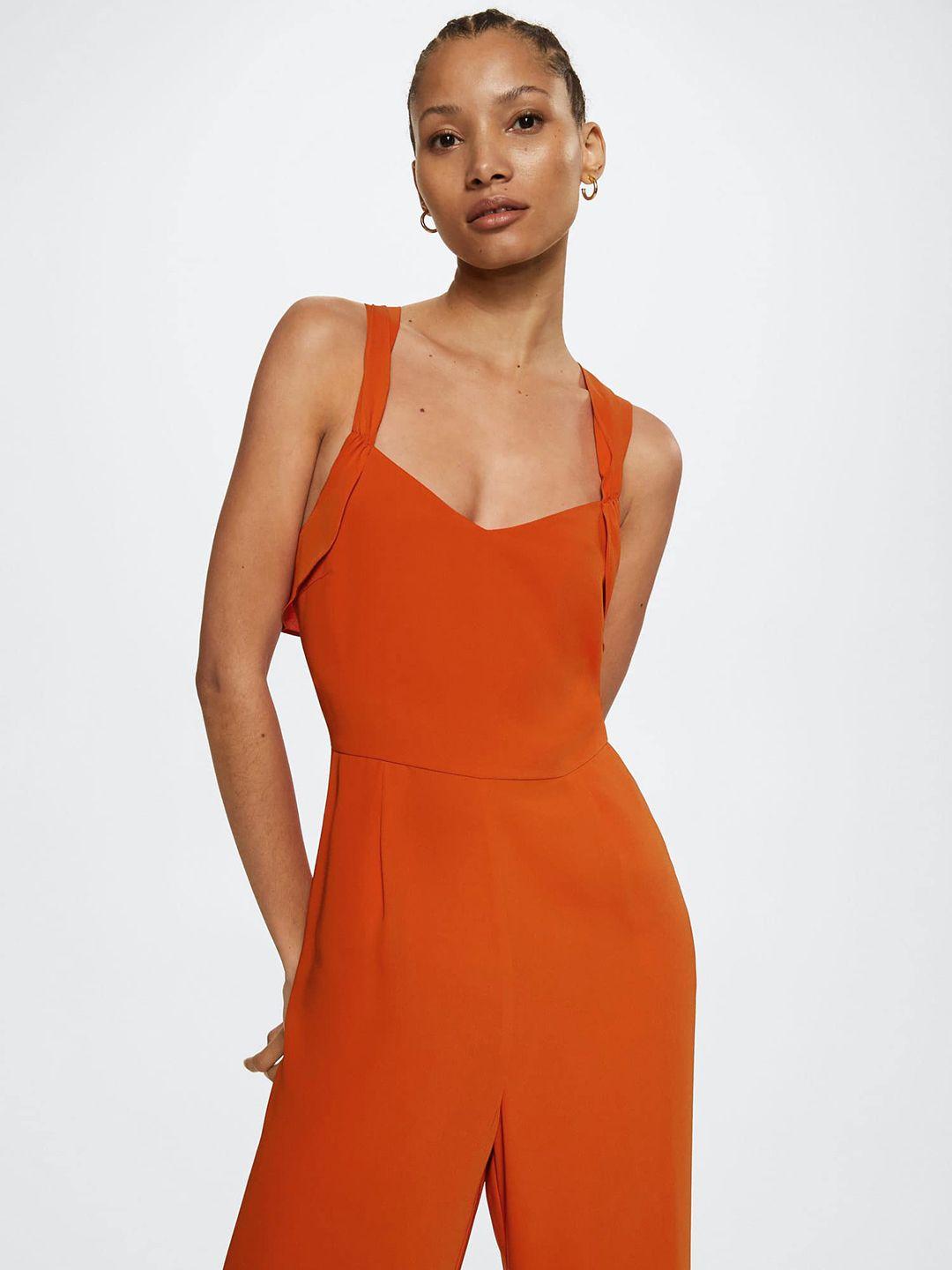 mango rust orange basic jumpsuit with ruffles