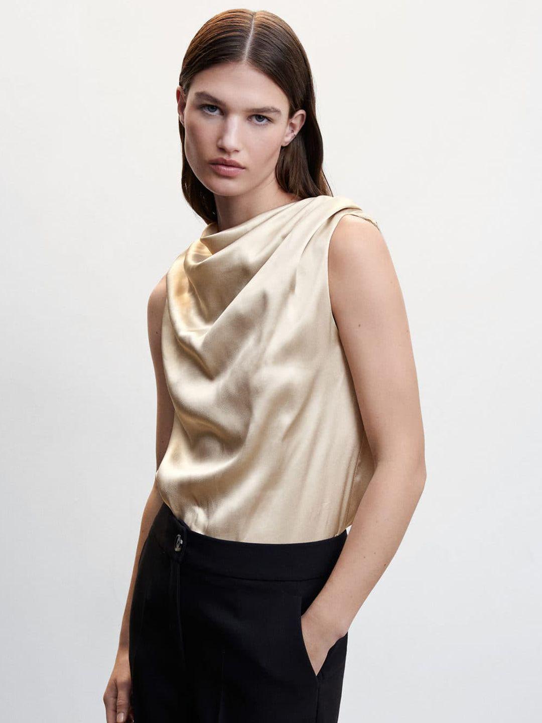 mango satin finish cowl neck styled back top