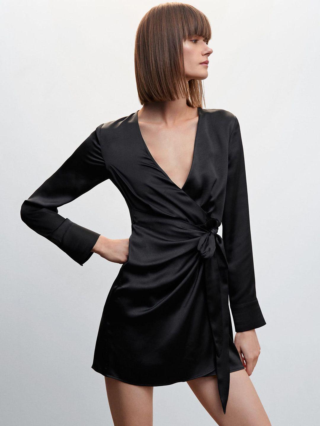 mango satin finish sustainable mini wrap dress