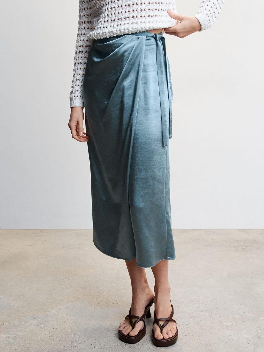 mango satin wrap midi skirt