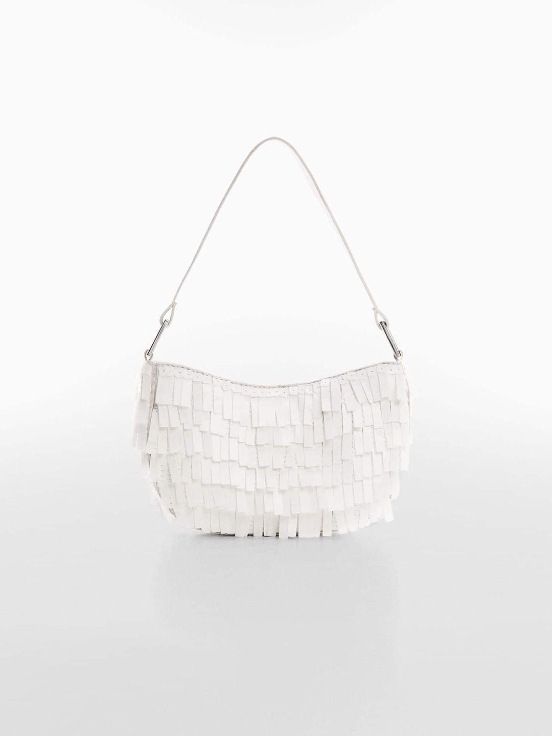 mango sequined and fringed structured party baguette bag
