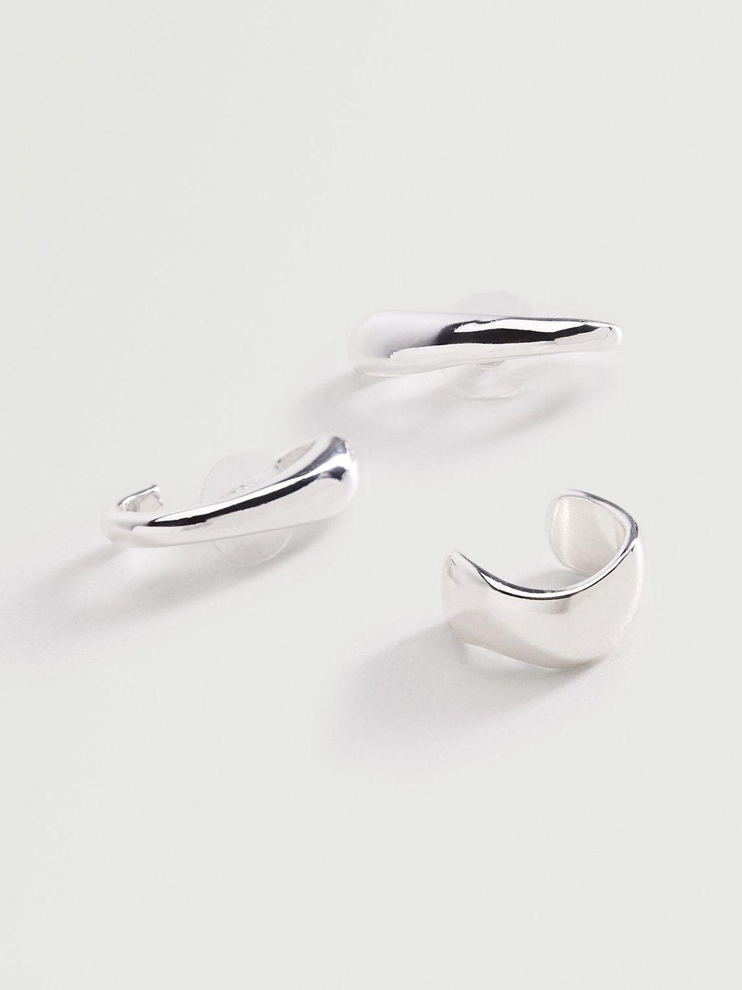 mango set of 3 silver-toned circular mismatch earrings