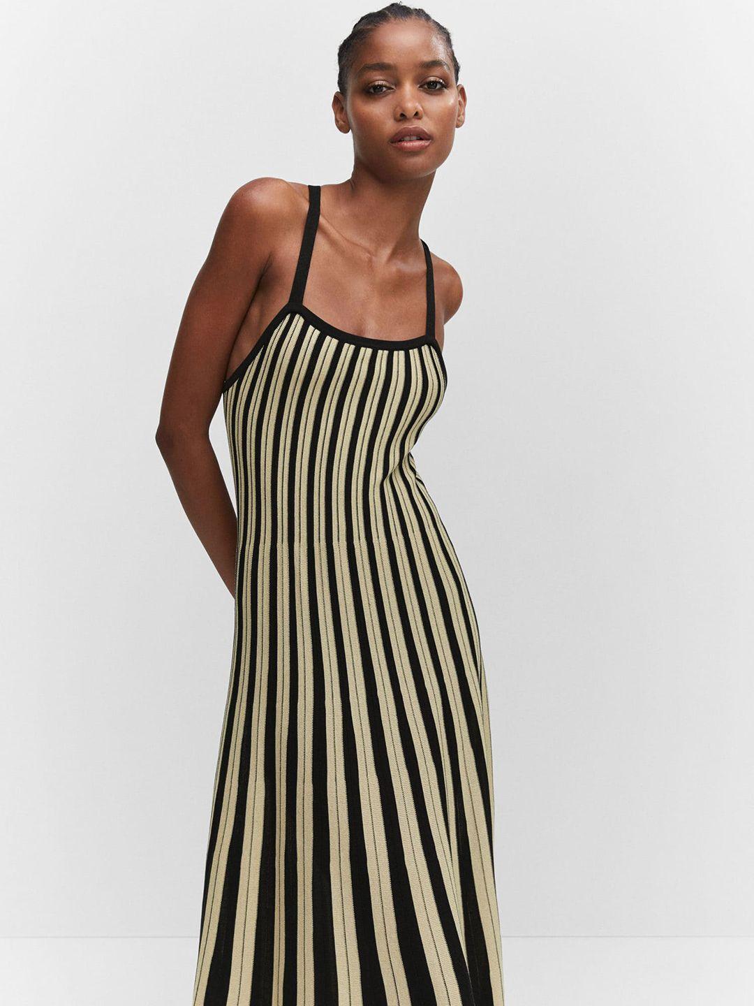 mango shoulder straps criss cross detail knitted striped a-line midi dress