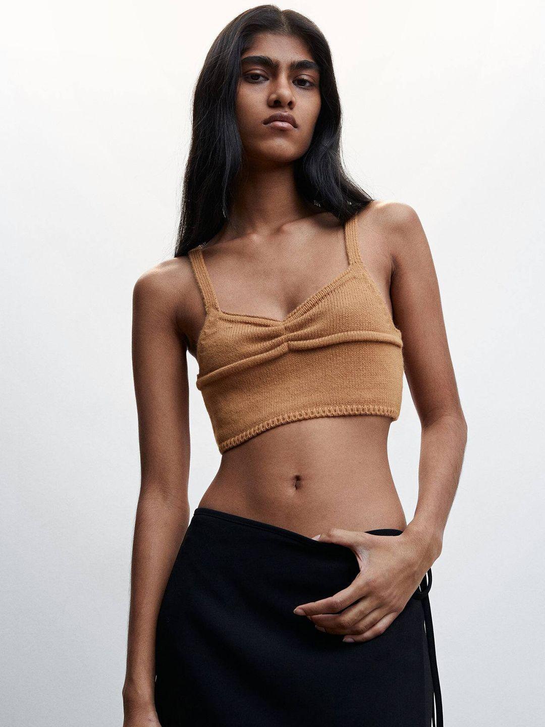 mango shoulder straps ruched detail georgette crop top