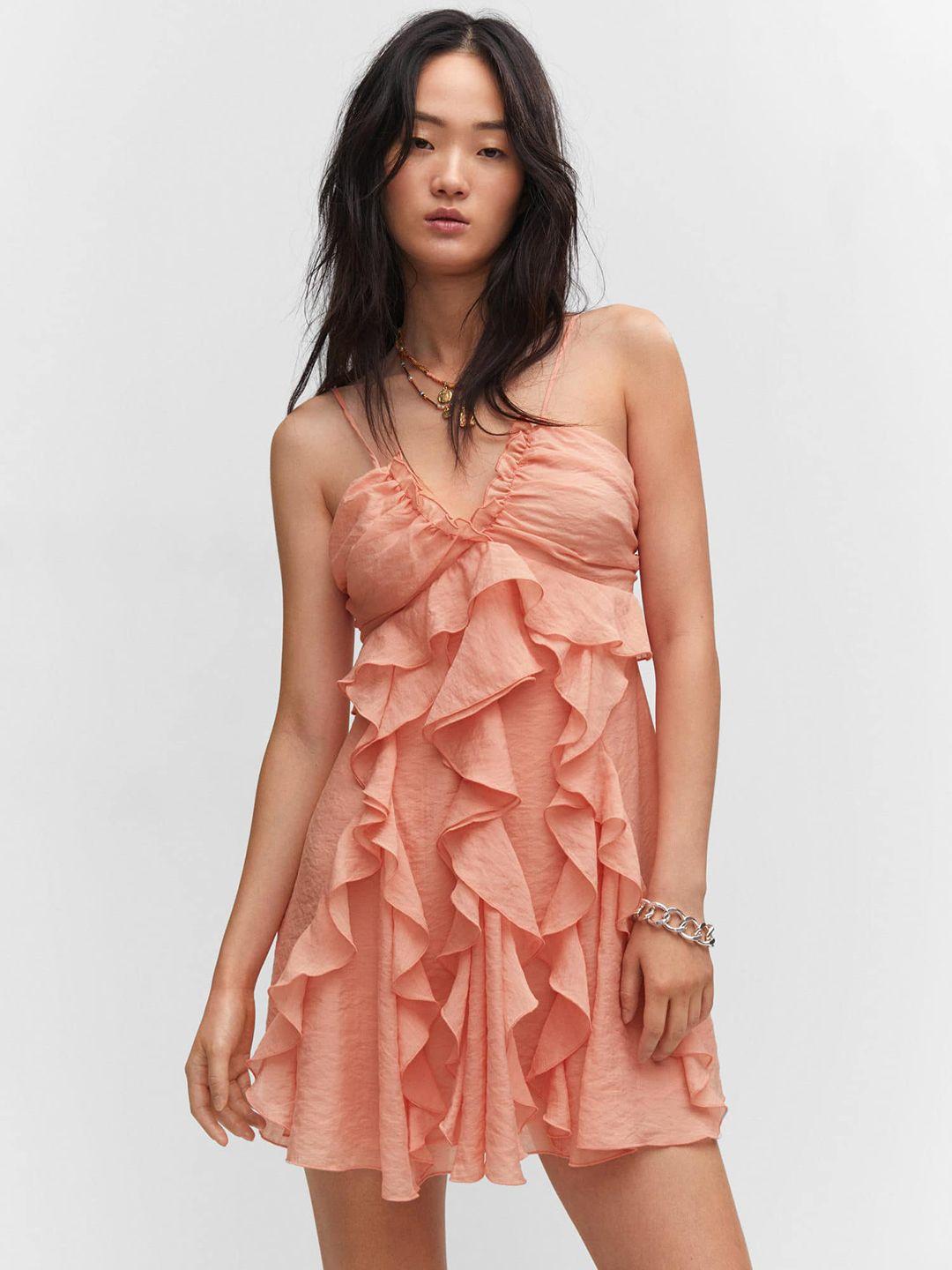 mango shoulder straps ruffled a-line mini dress