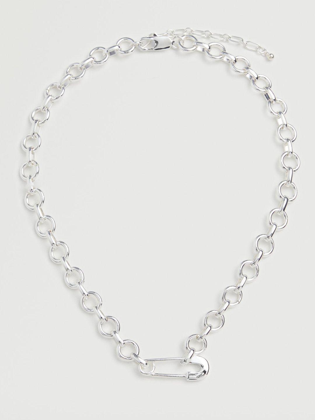 mango silver-toned necklace with safety pin detail