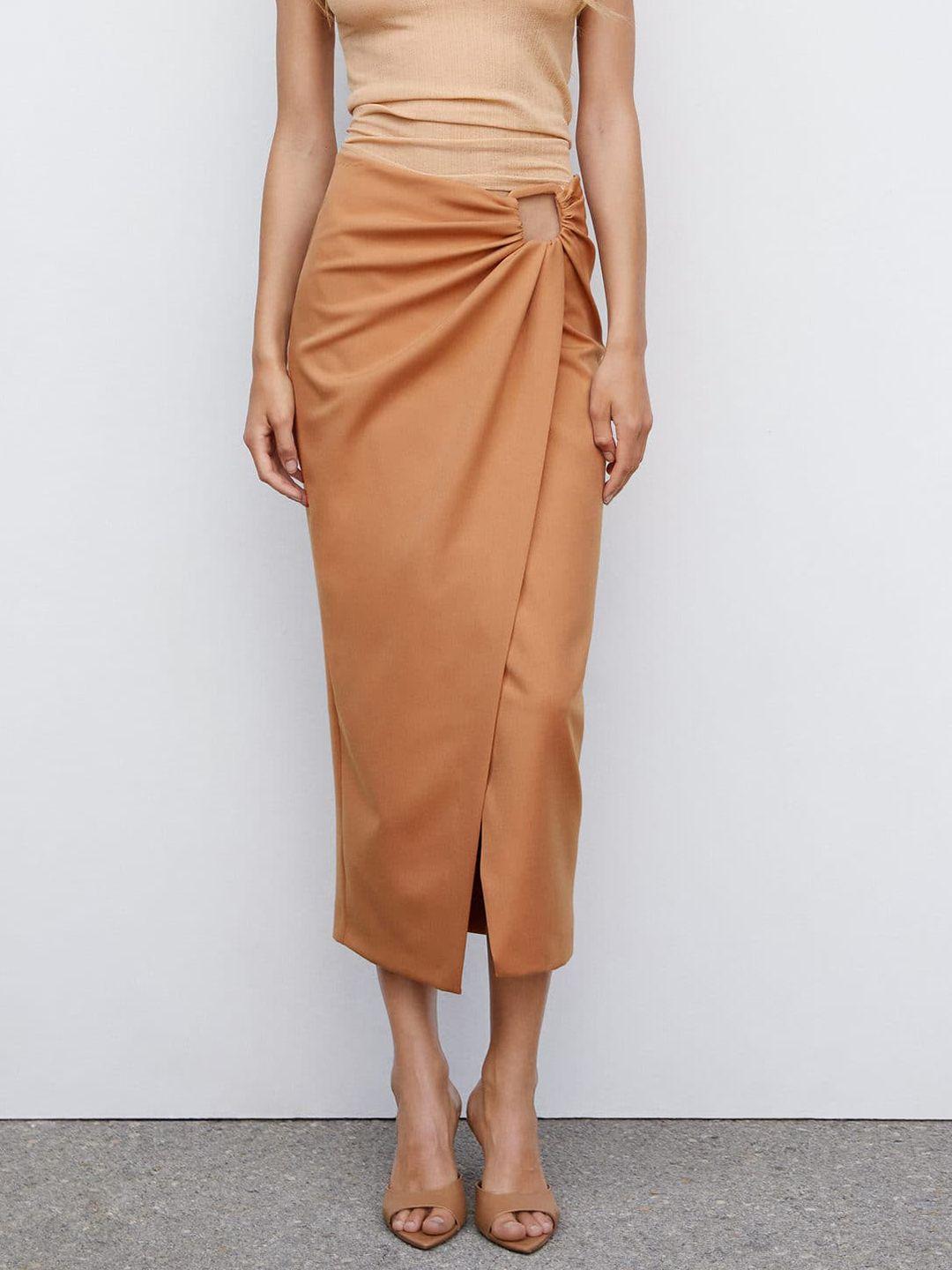 mango solid cut-out midi wrap skirt