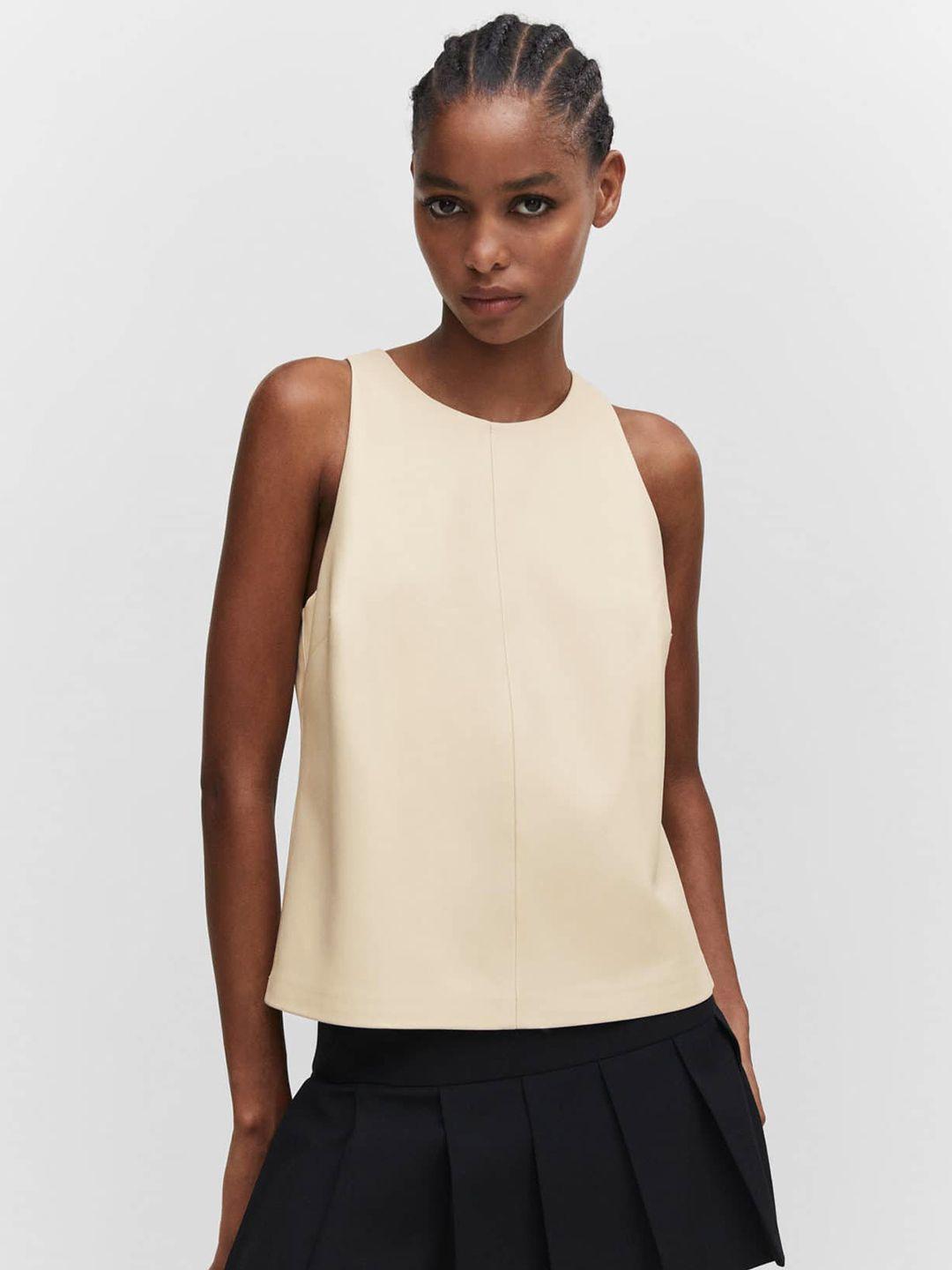 mango solid leather-effect tank top