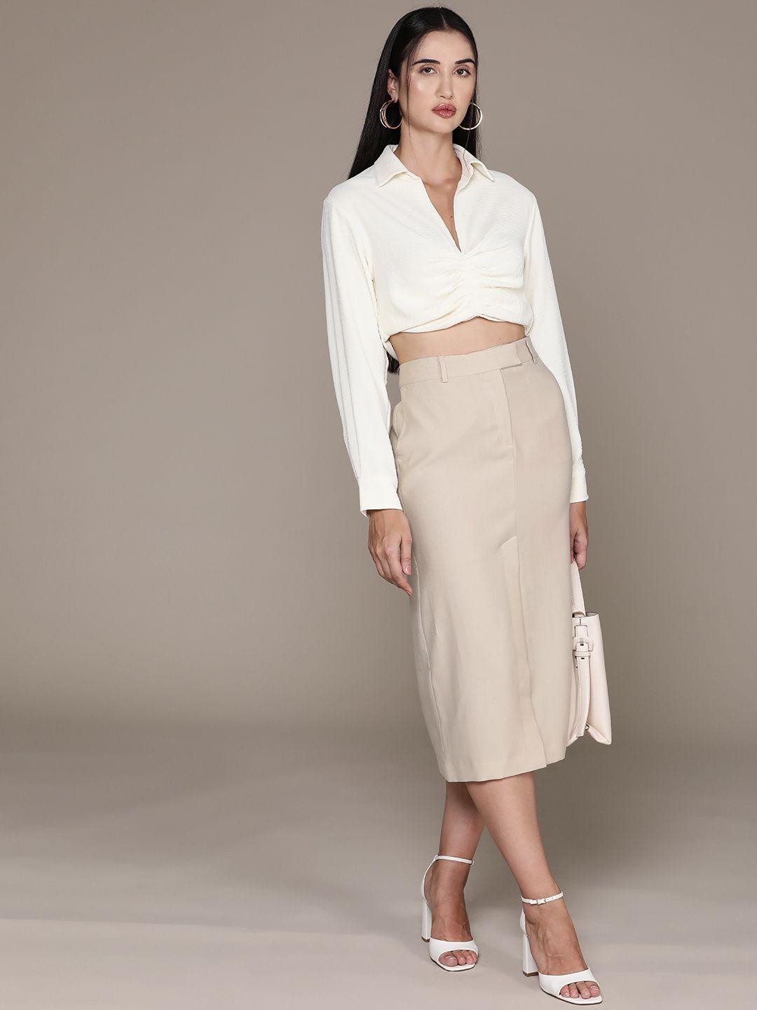 mango solid straight midi skirt