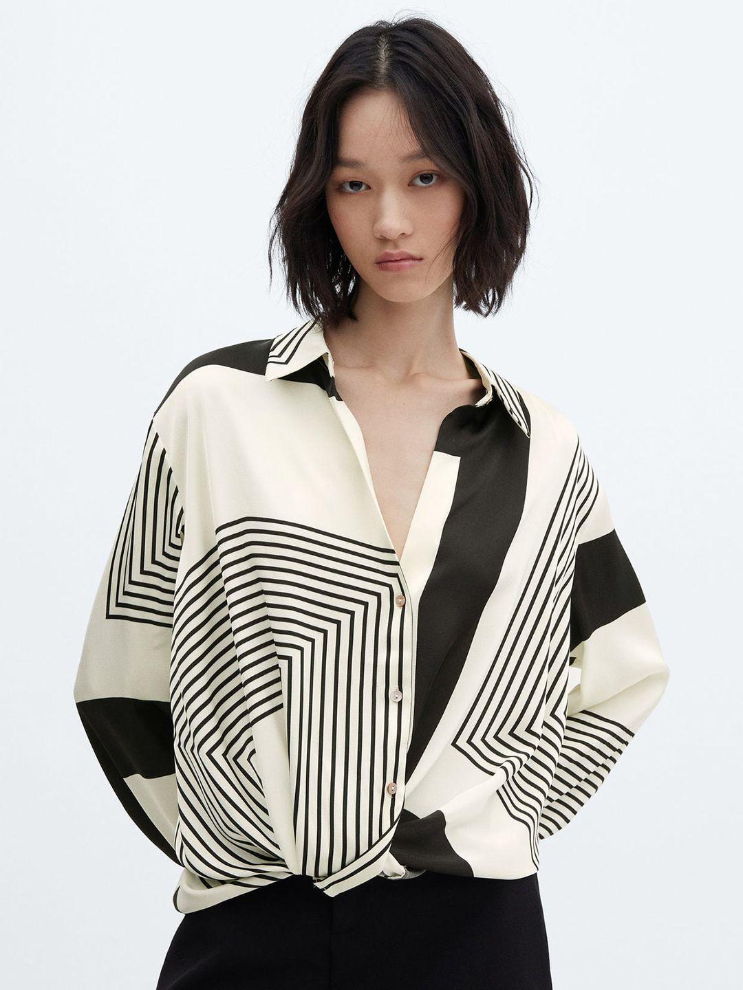 mango striped crossover hem casual shirt