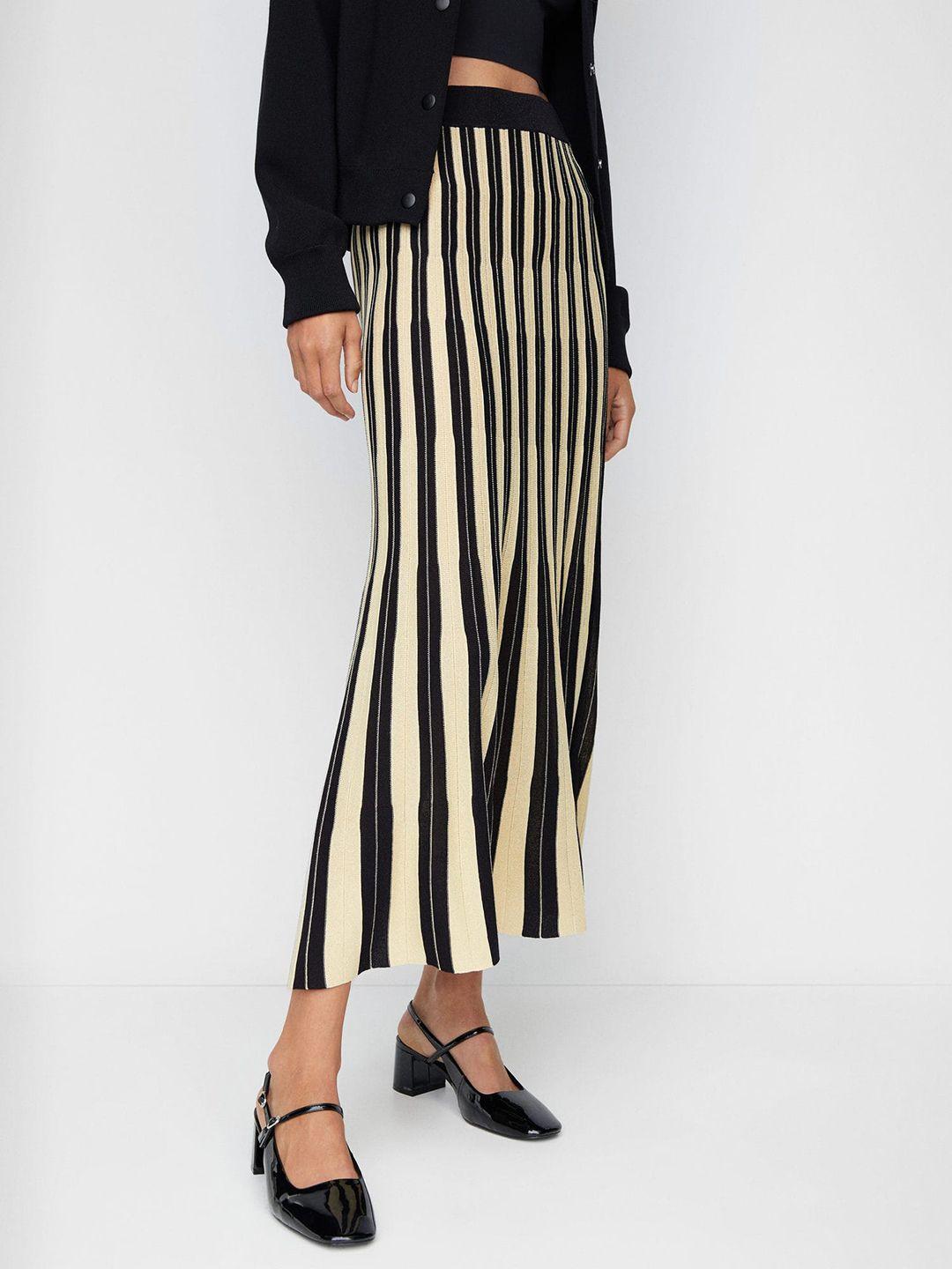 mango striped high-rise knit a-line midi skirt