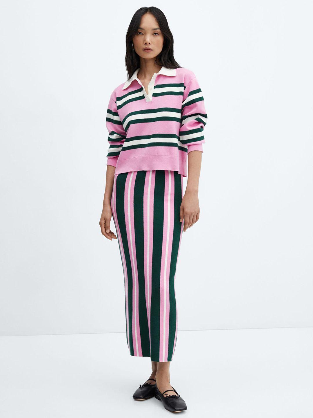 mango striped knitted straight midi skirt