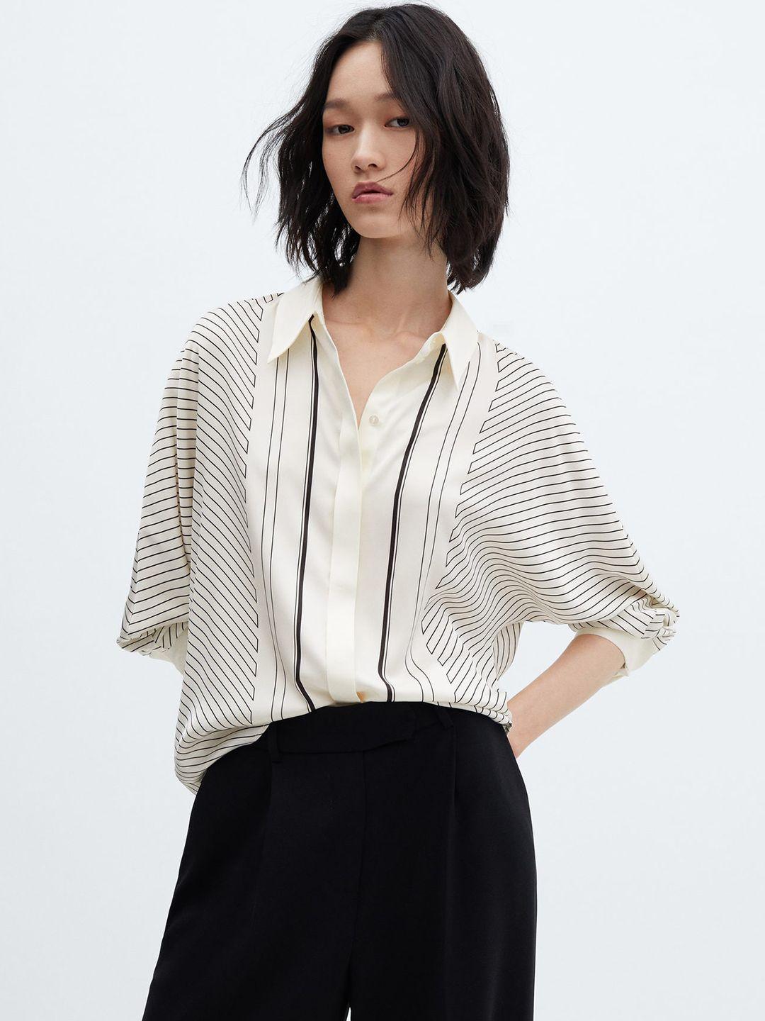 mango striped satin-finish extended sleeves shirt