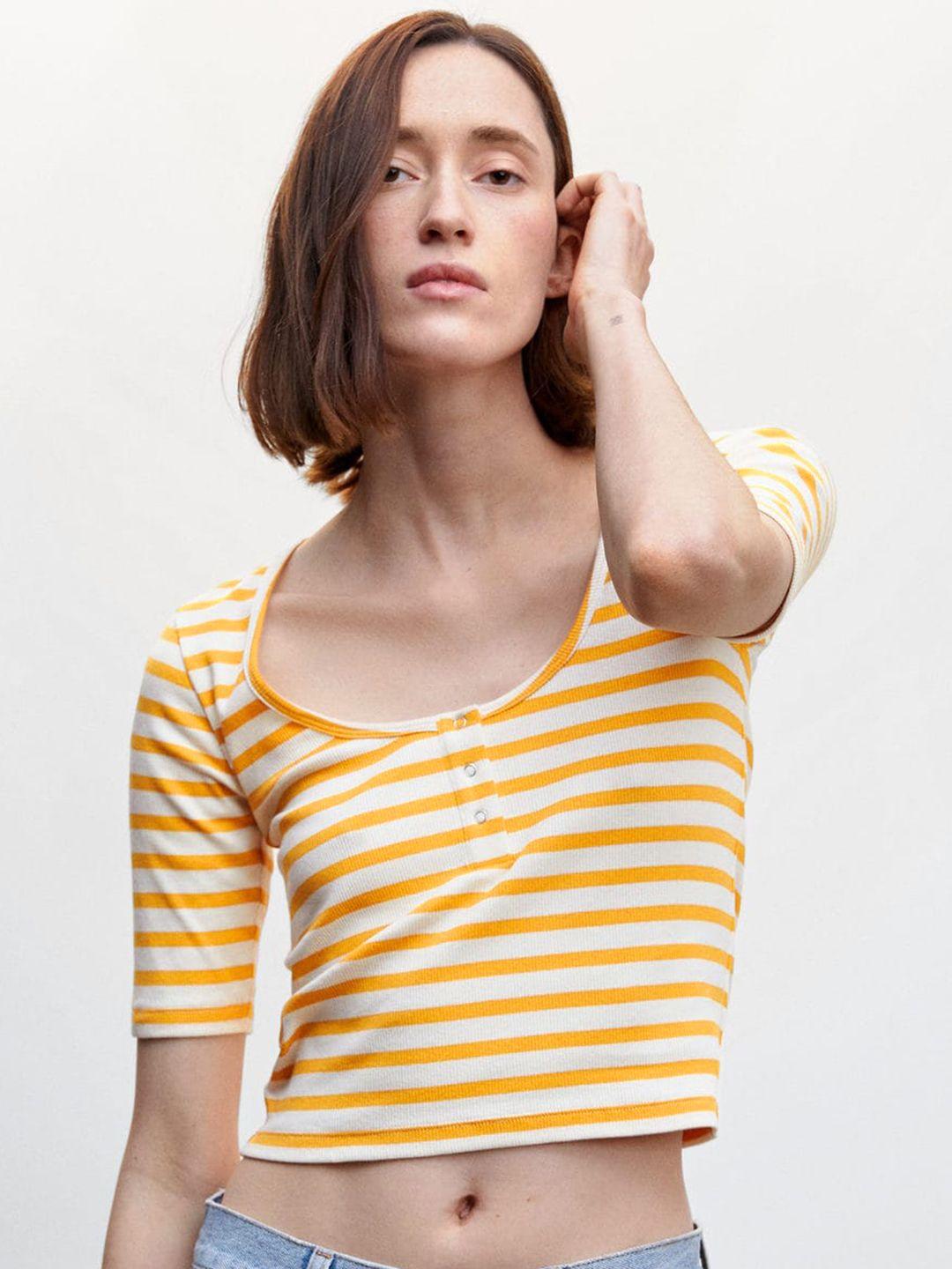 mango striped scoop neck ribbed sustainable crop t-shirt