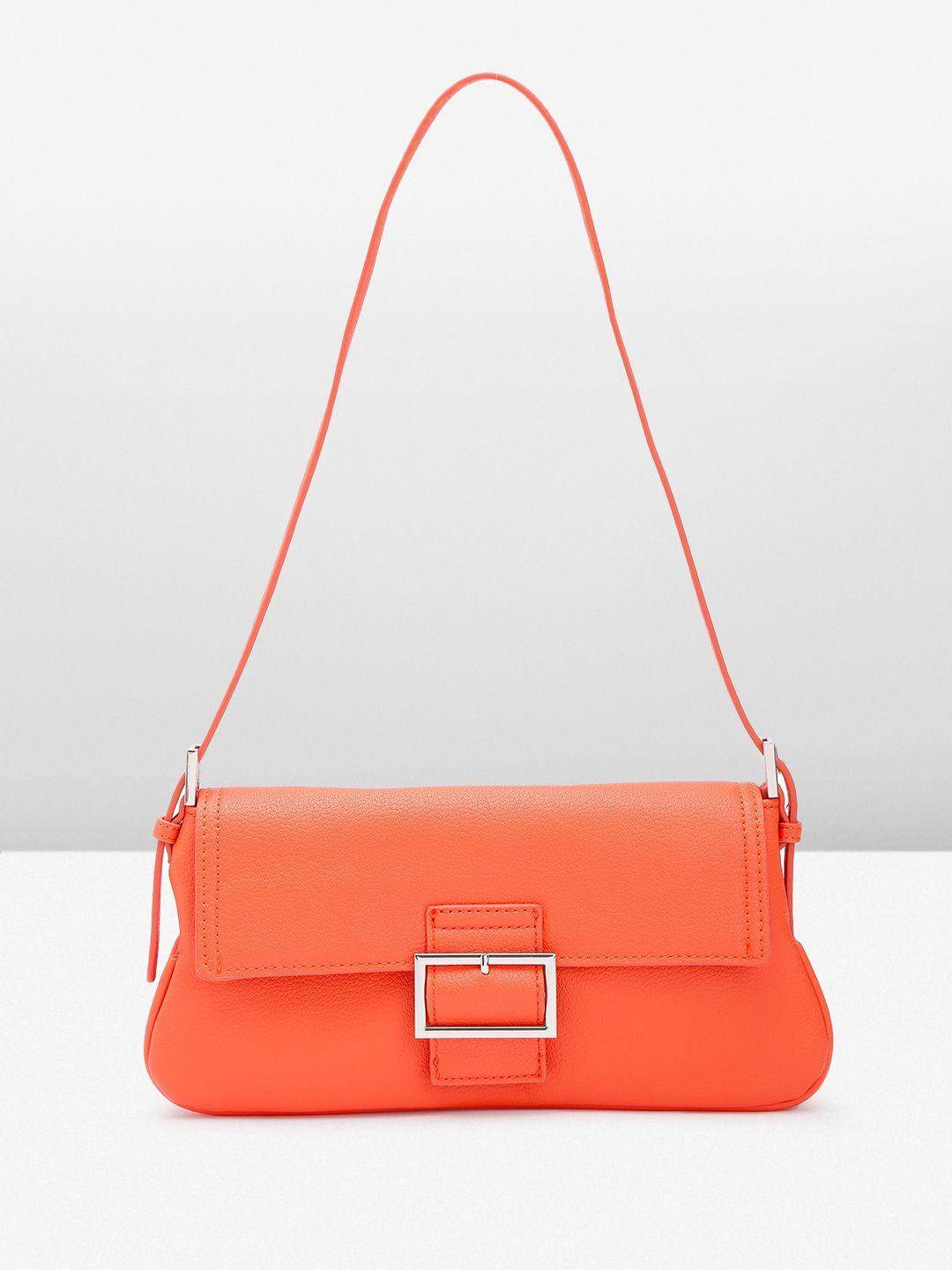 mango structured baguette bag with buckle detail