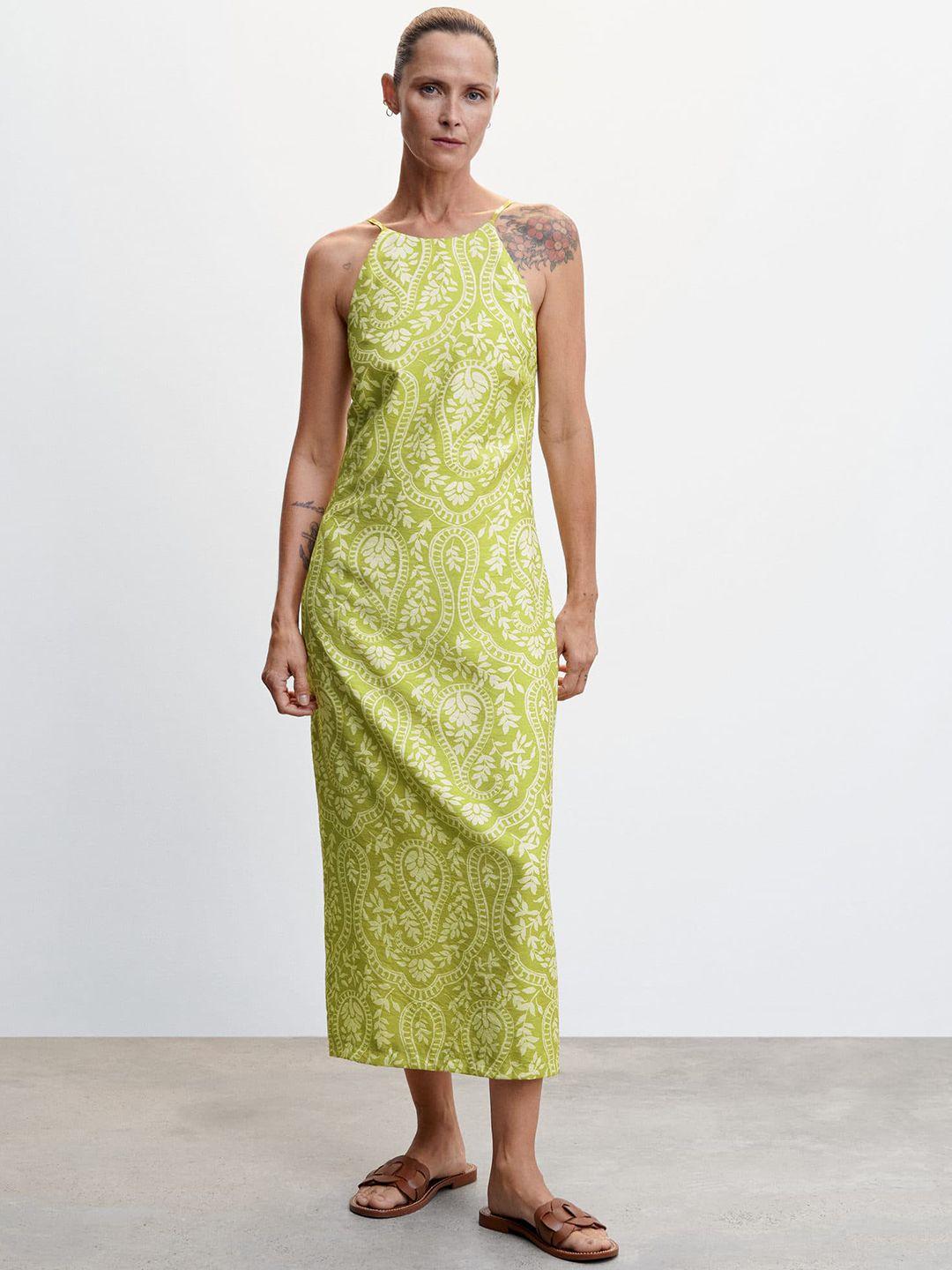 mango sustainable ethnic motifs print maxi dress with cut-out back