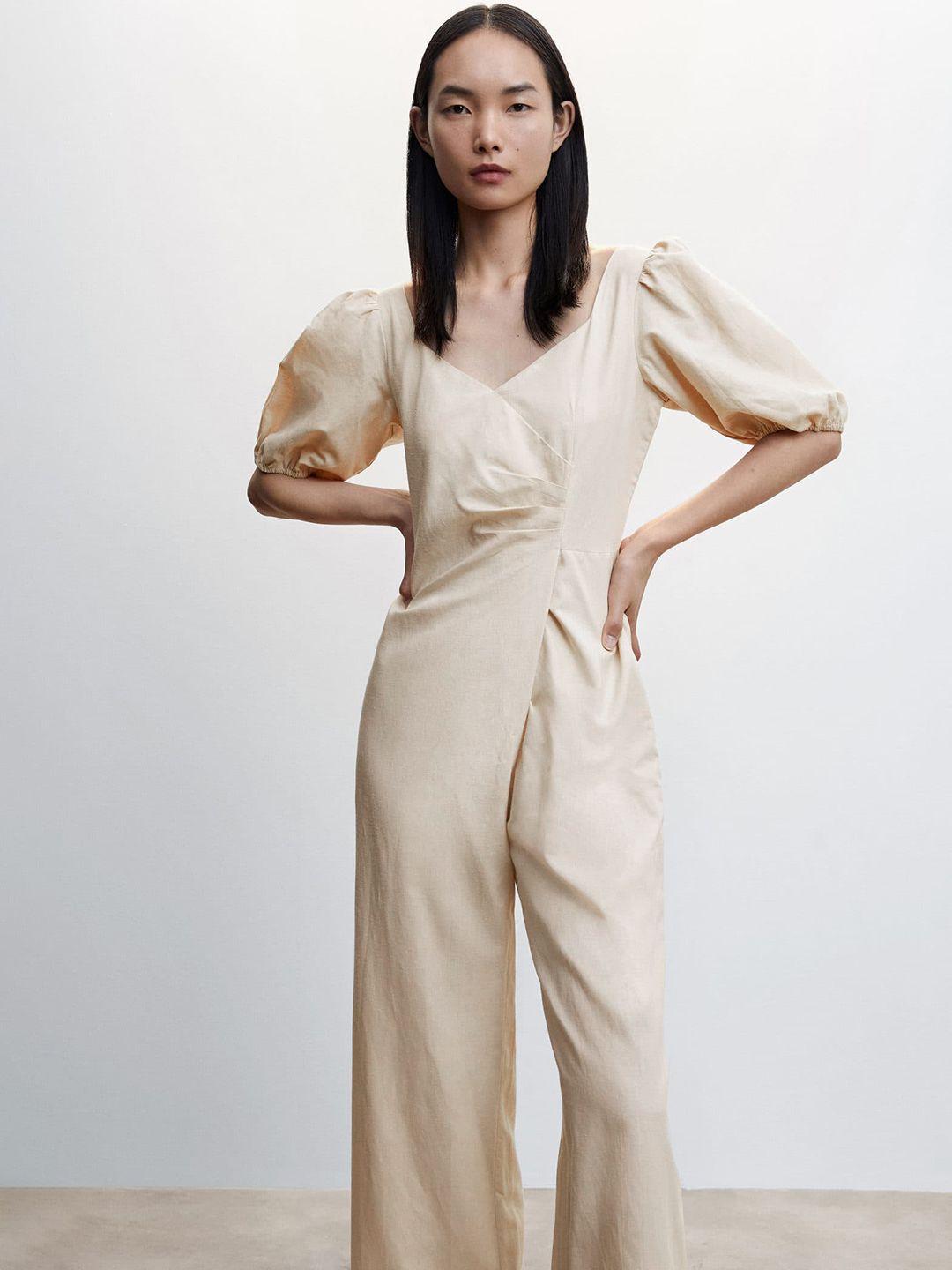 mango sustainable puff sleeves wrap jumpsuit