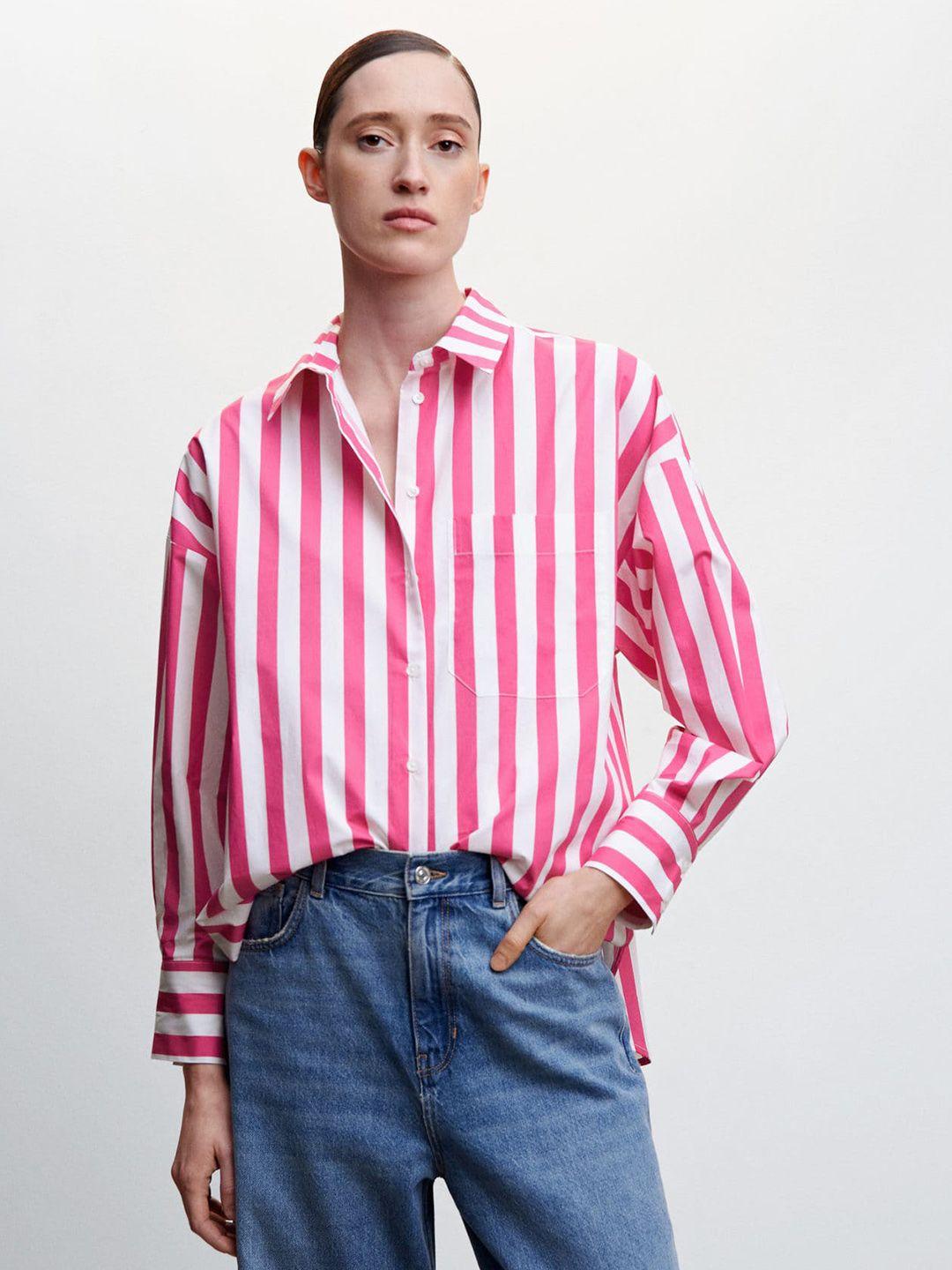 mango sustainable pure cotton striped longline shirt