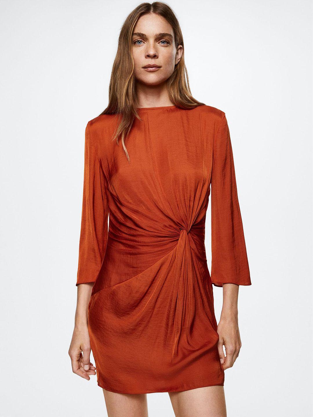 mango sustainable satin finish knot detail sheath mini dress