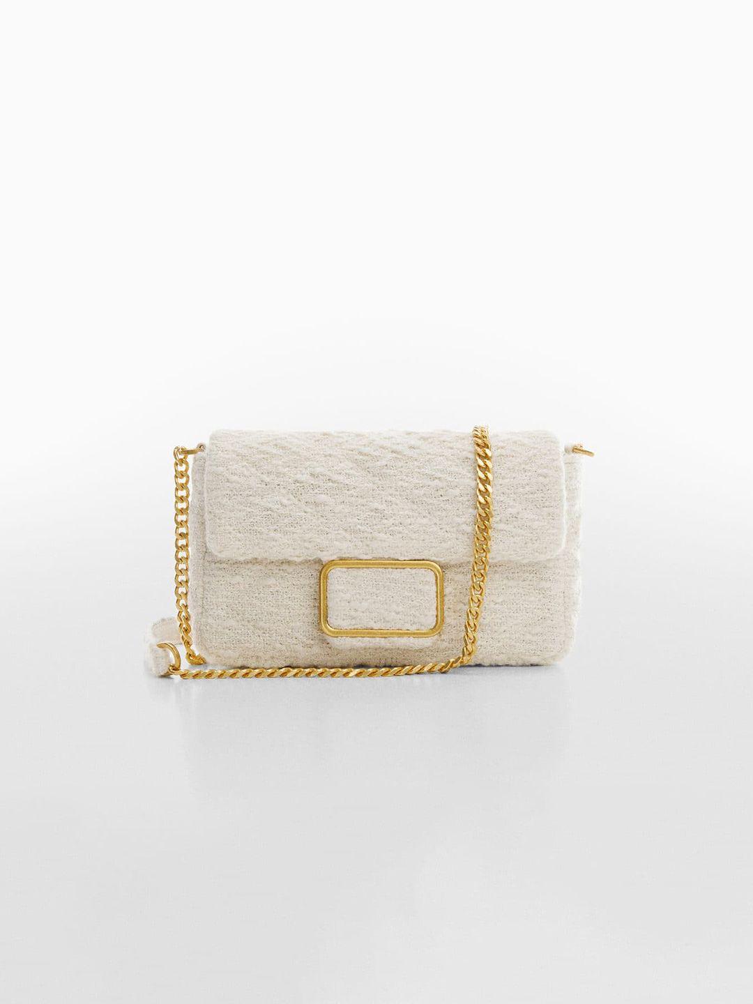 mango textured structured sling bag with buckle detail