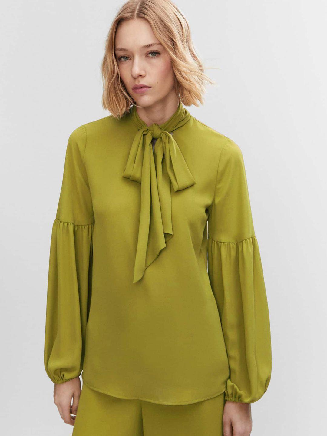 mango tie-up neck puff sleeves regular top