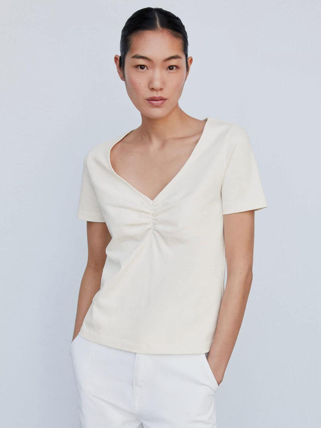 mango v-neck pure cotton t-shirt