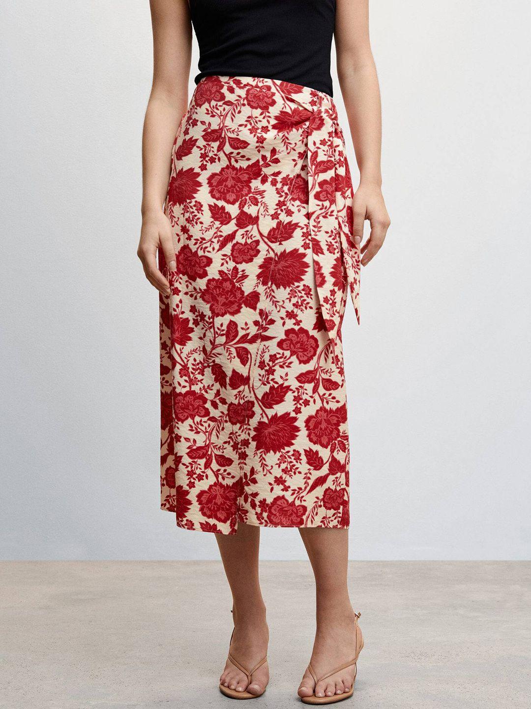 mango waist tie-up floral print wrap skirt