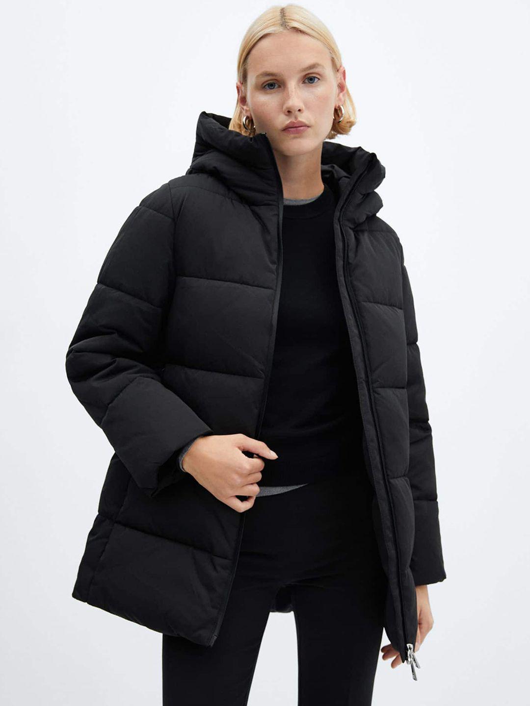 mango water-repellent longline quilted hooded jacket