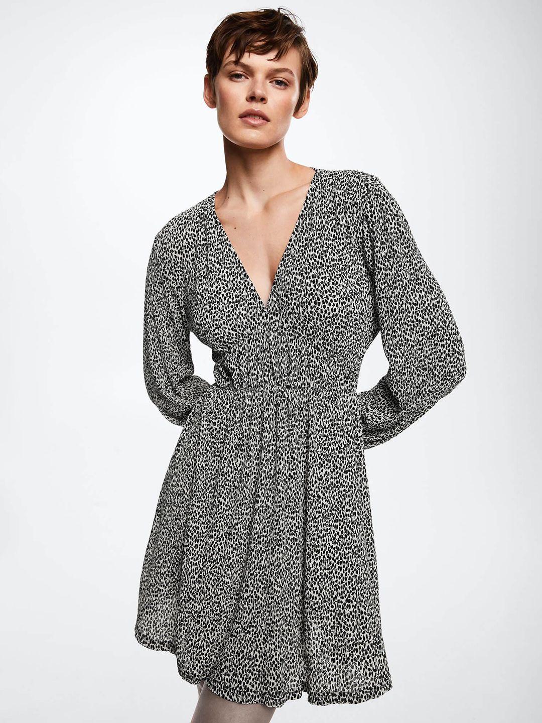 mango white & black printed sustainable a-line dress