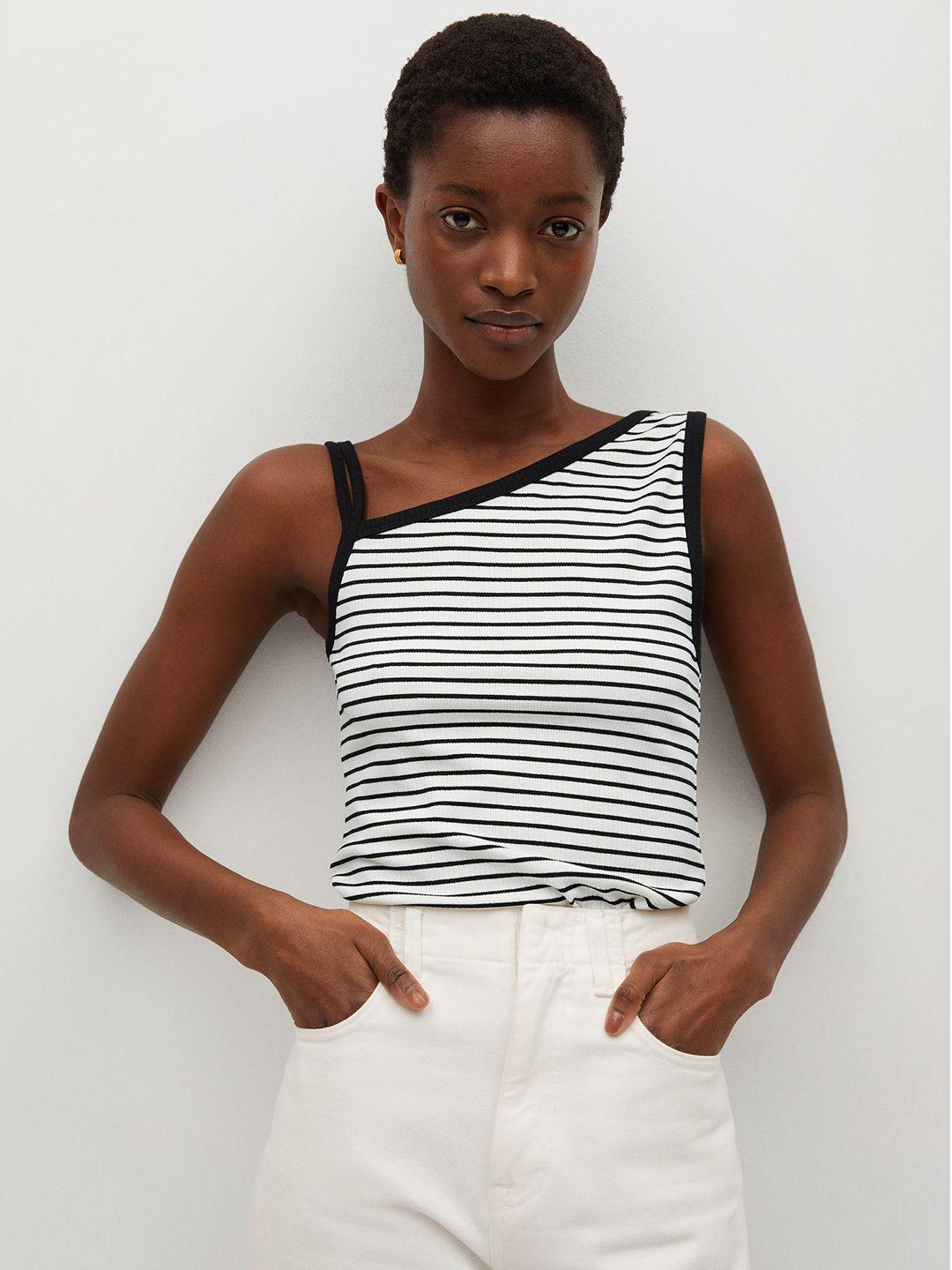 mango white & black striped monochrome sustainable regular top