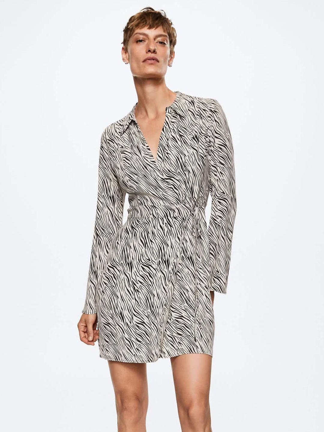 mango white & black zebra print sustainable wrap dress