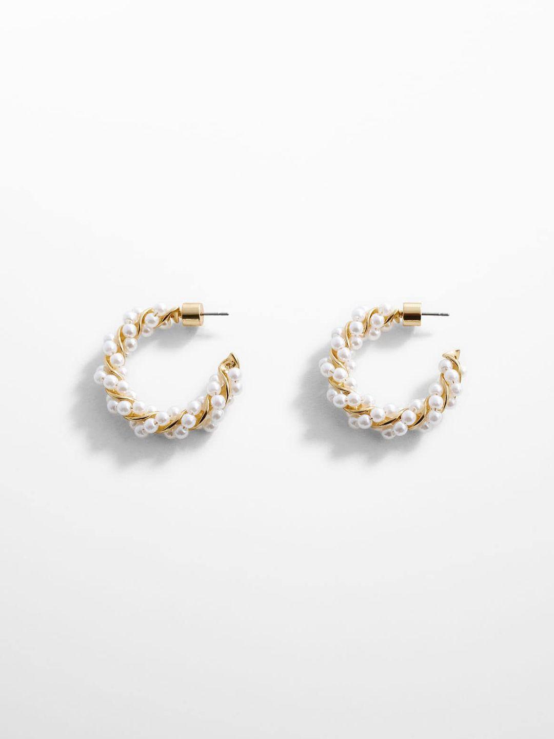 mango white & gold-toned circular hoop earrings