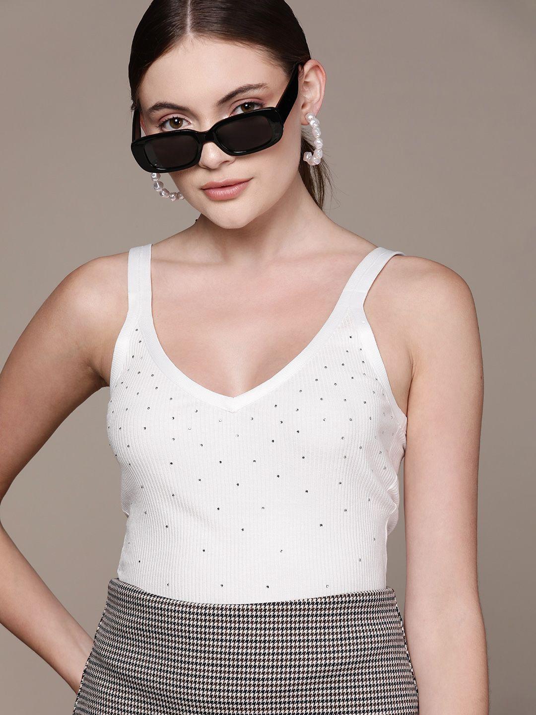 mango white embellished studded fitted sustainable top