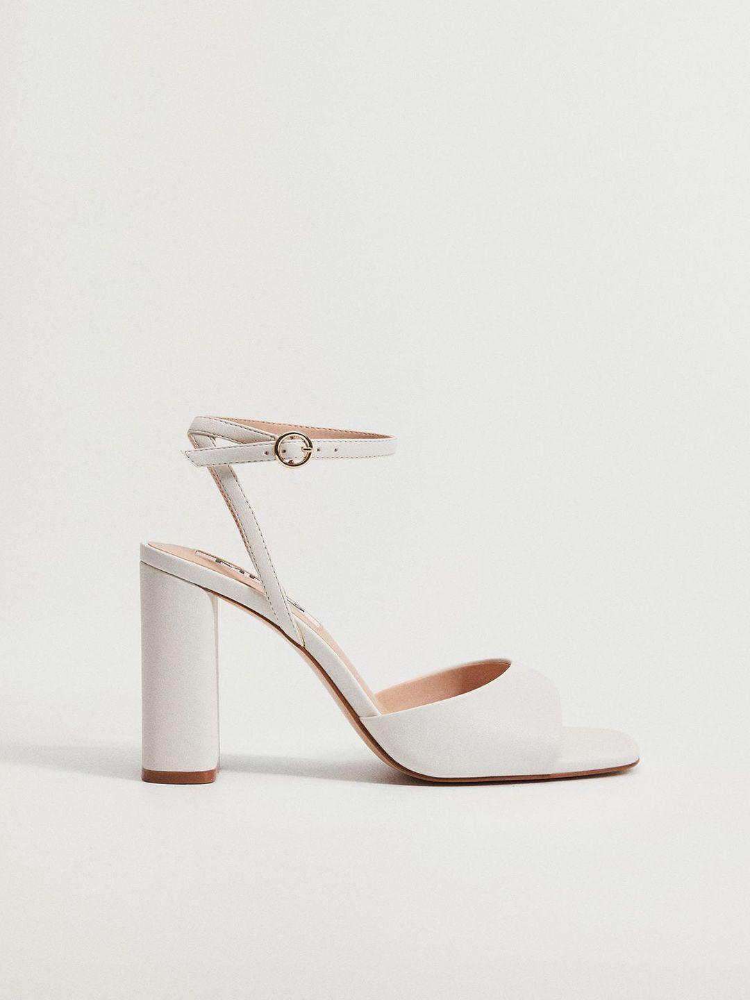 mango white solid mid-top block heels