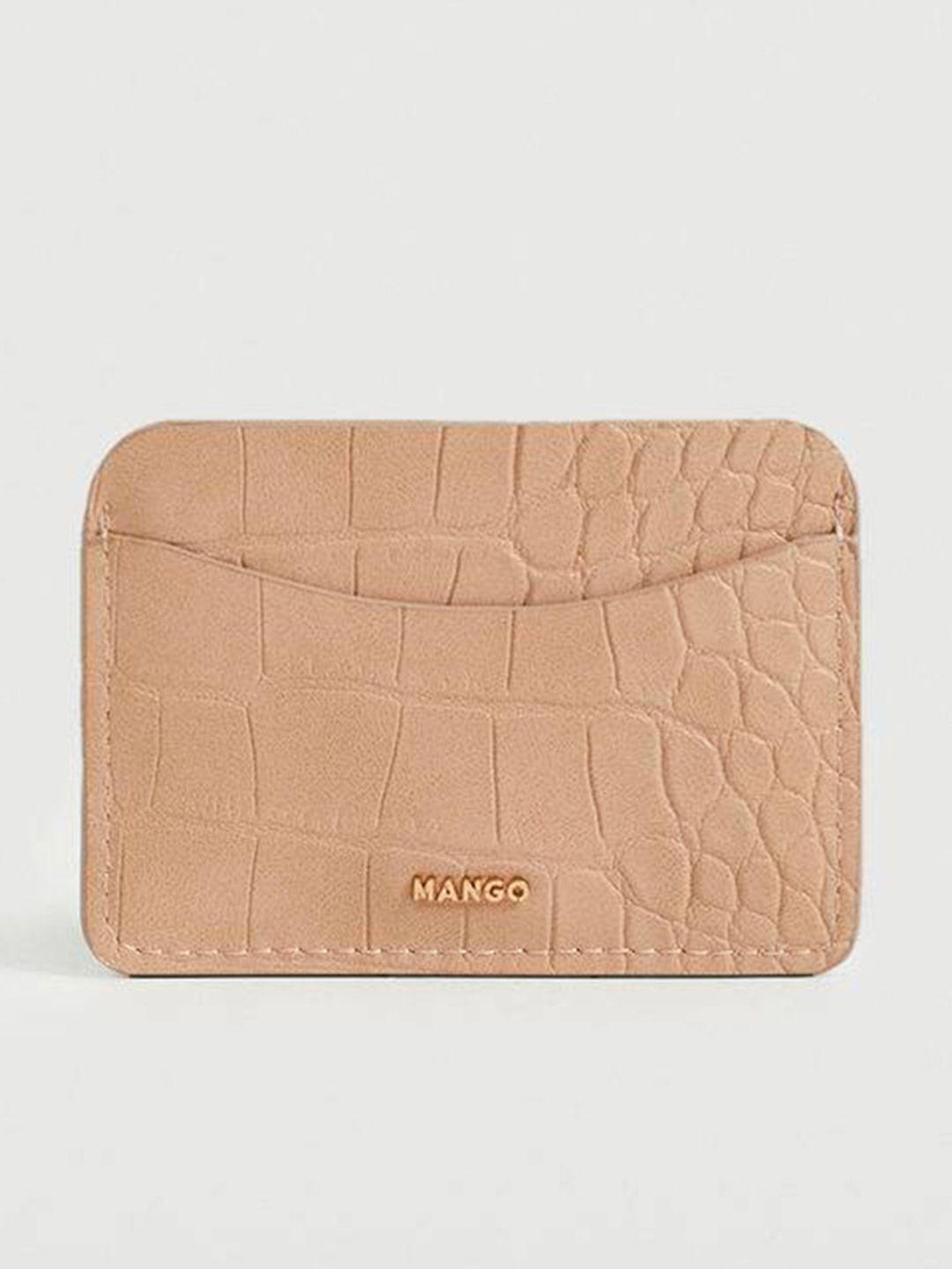 mango women beige croc-textured card holder