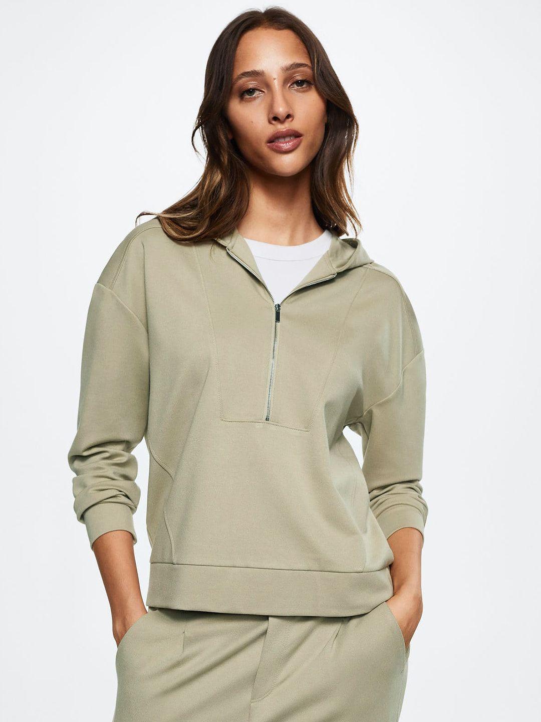 mango women beige solid hooded sustainable sweatshirt