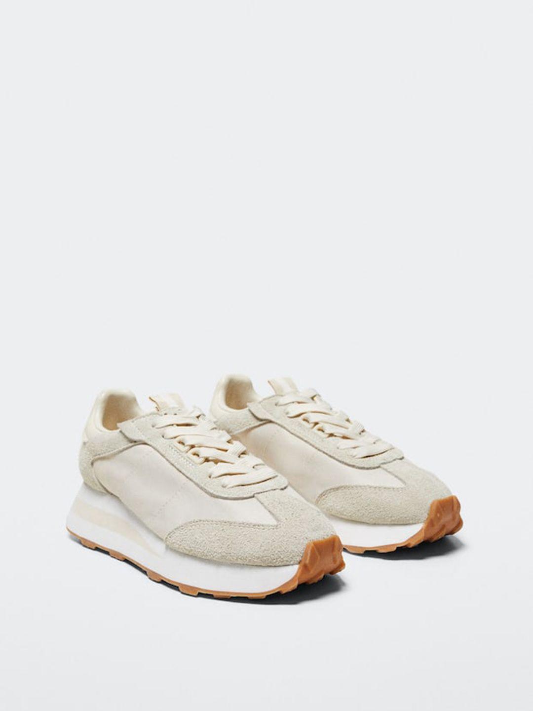 mango women beige solid sustainable leather sneakers