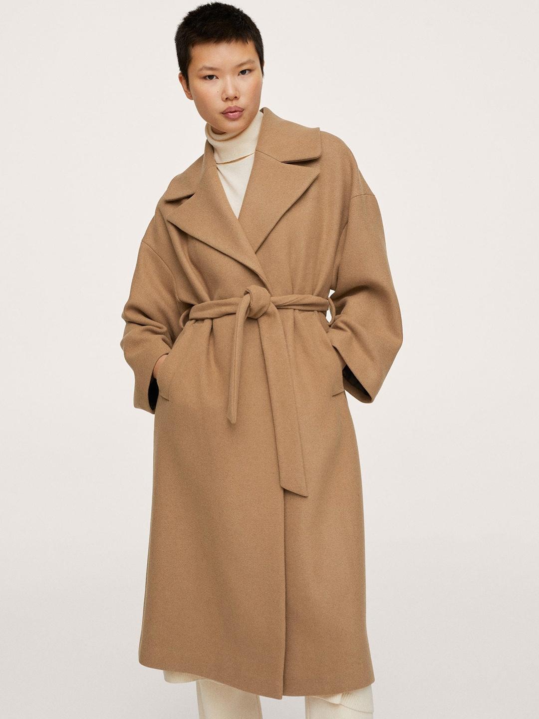 mango women beige solid trench coat