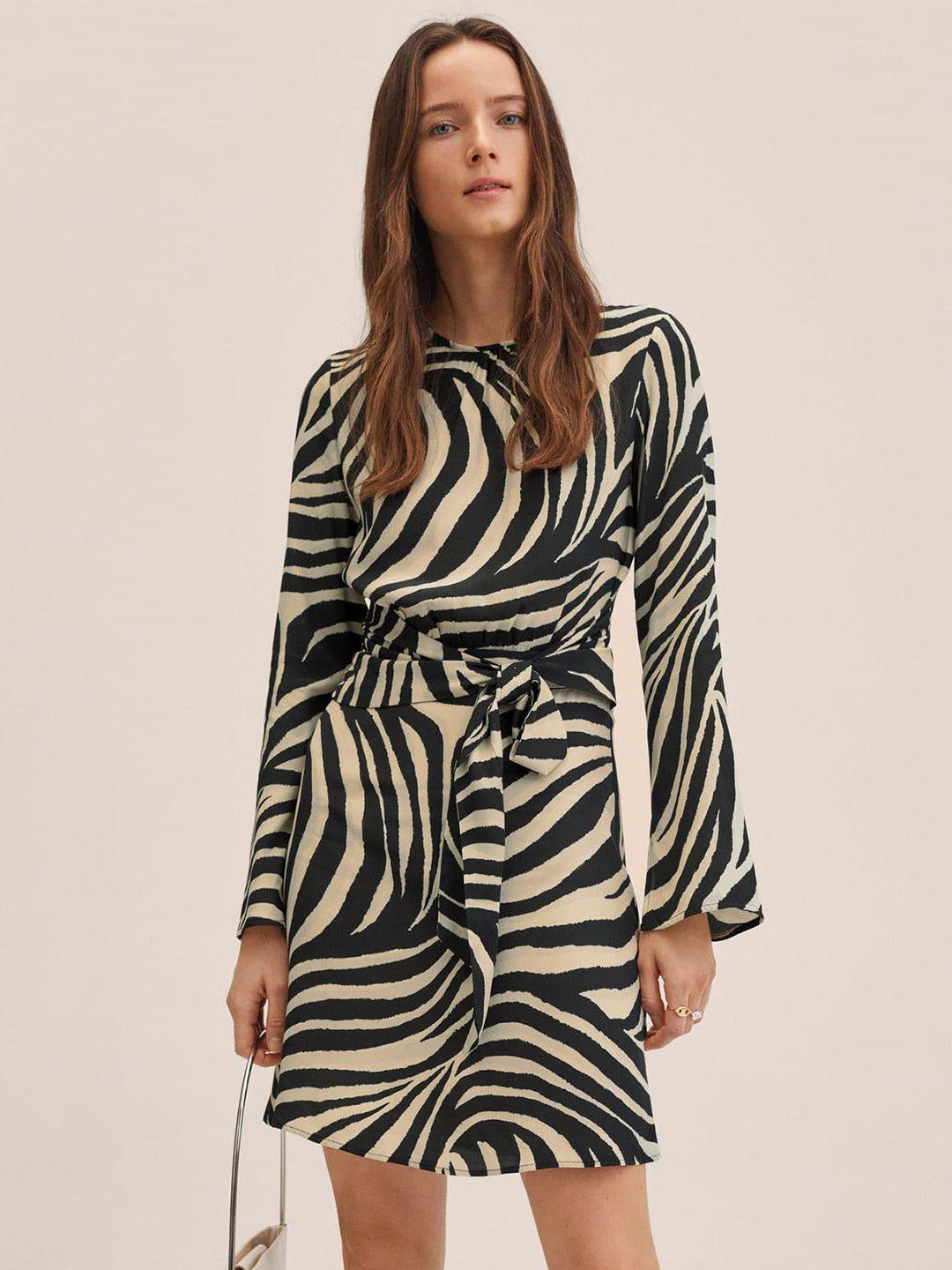 mango women black & white zebra print a-line mini dress