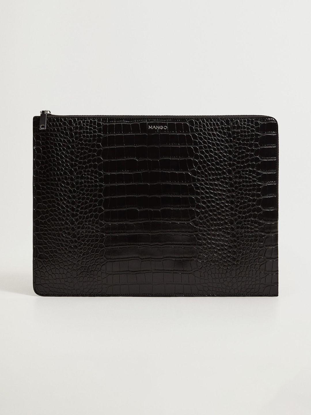 mango women black croc textured 15 inch laptop sleeve