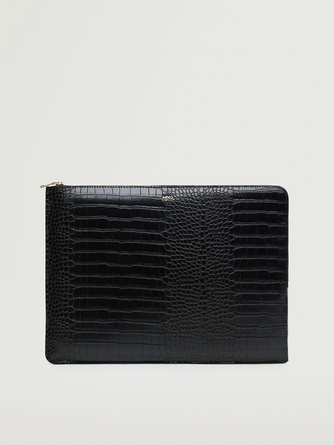 mango women black croc textured laptop sleeve