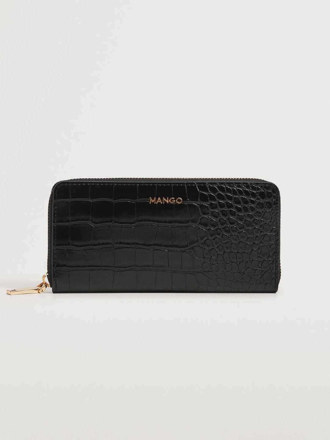 mango women black croc textured zip around wallet