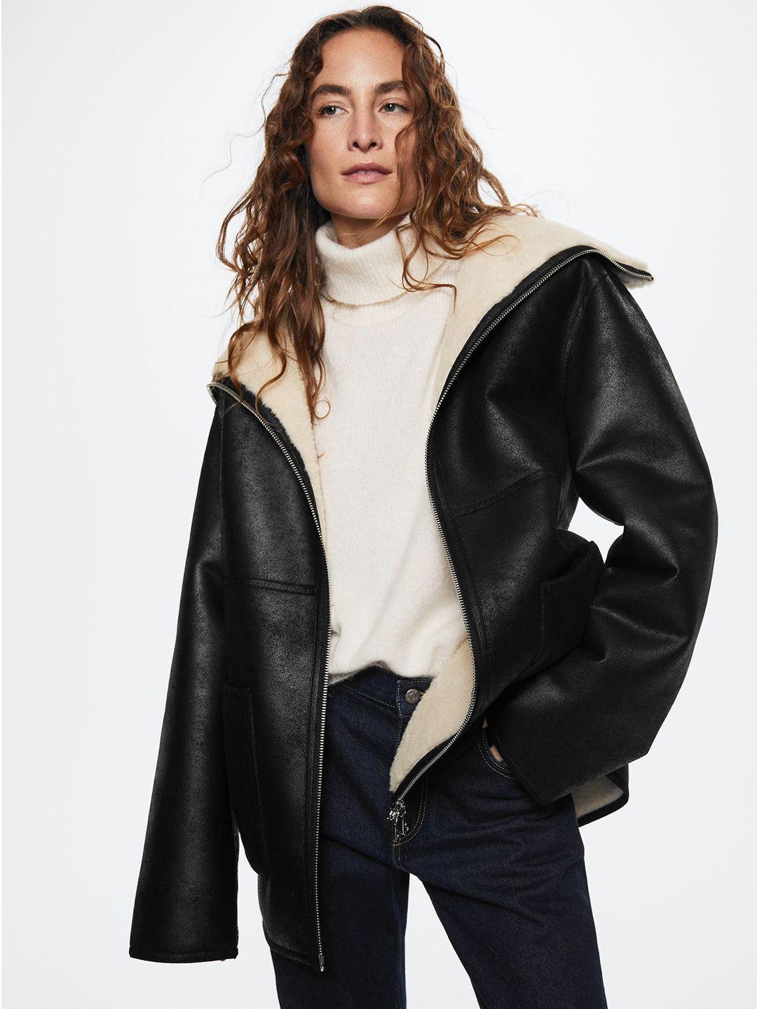 mango women black faux-shearling lined jacket