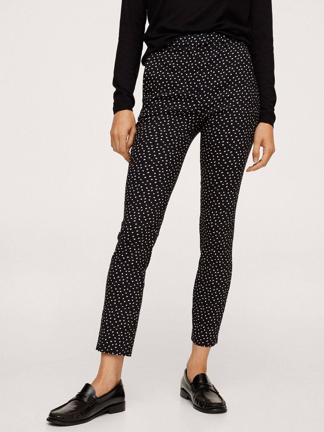 mango women black geometric printed trousers