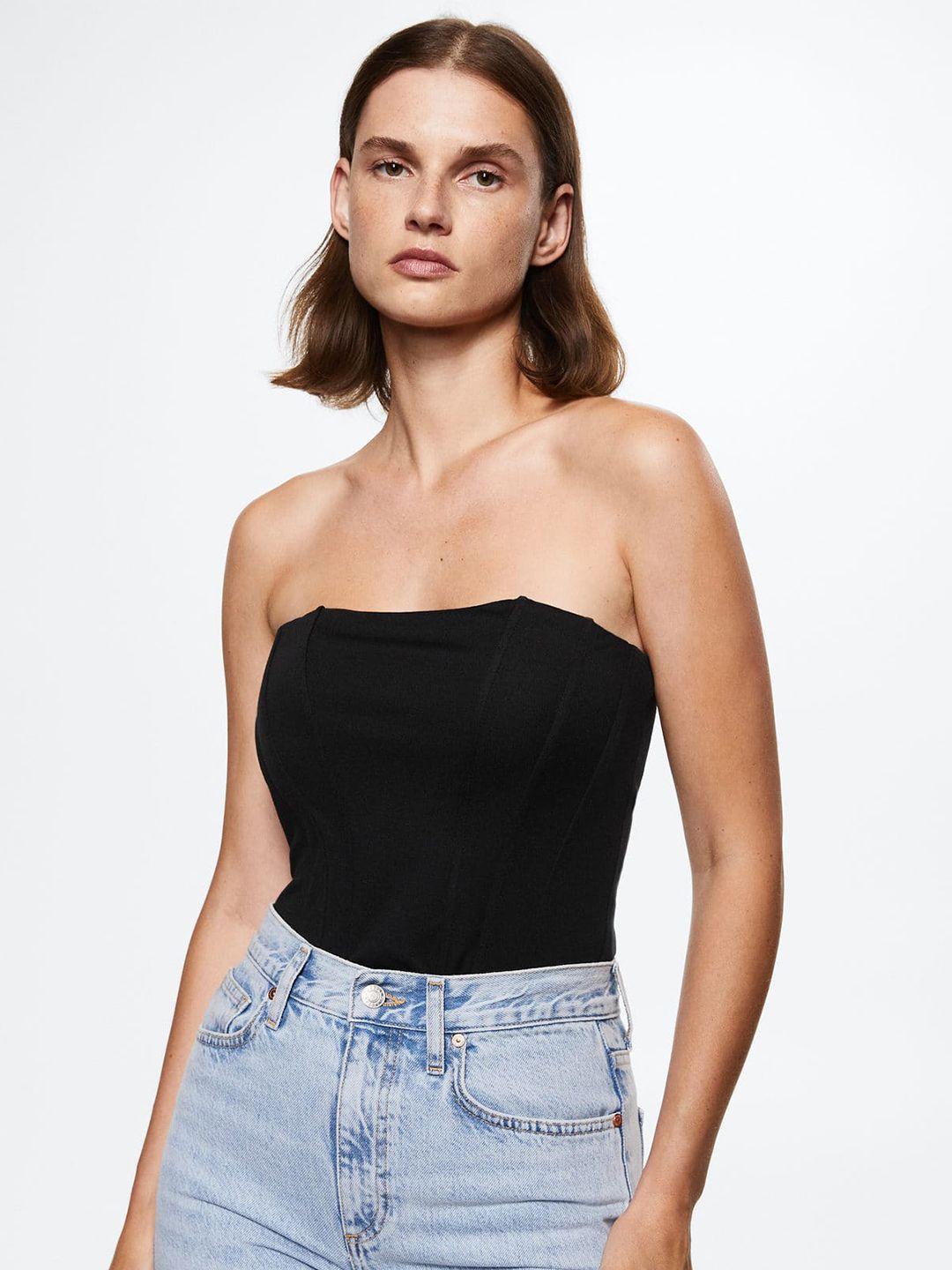 mango women black off-shoulder sustainable corset top