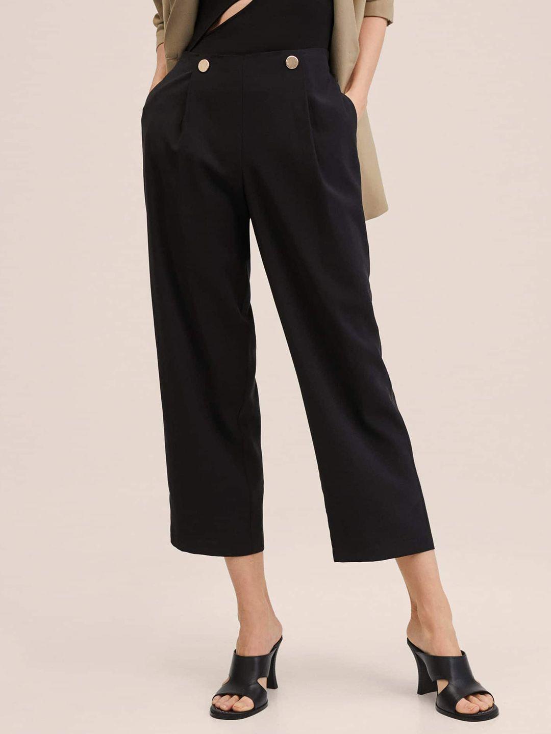 mango women black pleated cropped trousers
