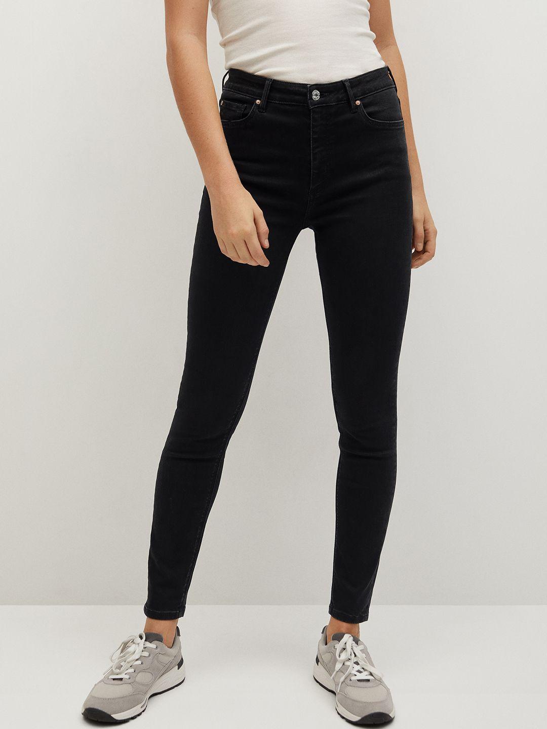 mango women black skinny fit high-rise stretchable jeans