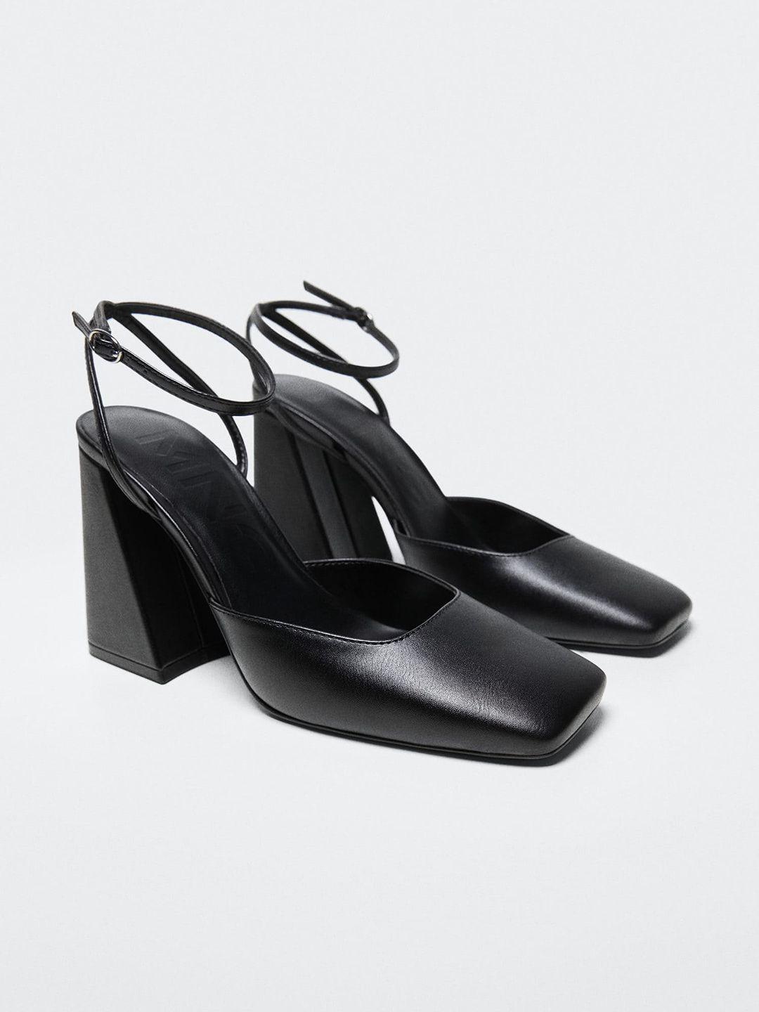 mango women black solid block heels